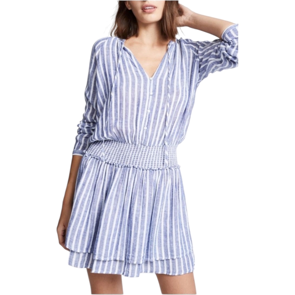 Rails Striped Summer Linen Dress Tiered Ruffle Skirt Sz Medium